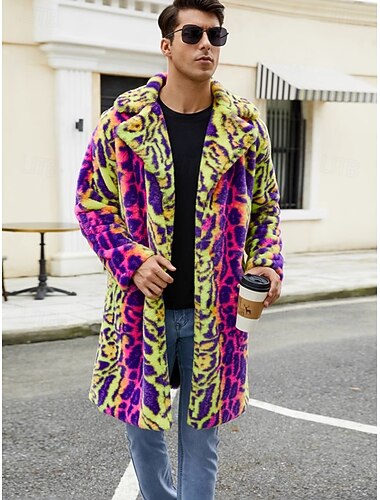  Herren Wintermantel Pelzmantel Regenmantel Urlaub Lässig Winter Polyester Weich Außenbereich Oberbekleidung Bekleidung Fett  Aufwärmen Leopard Tasche Revers