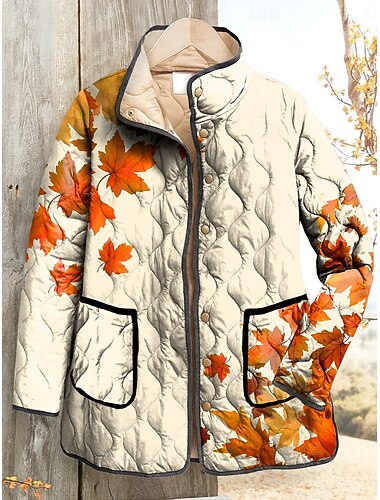  Mulheres Casaco acolchoado Manter Quente Leve Imprimir Elegante Ativo Diário Floral Ao ar livre Férias Casa Casual Longo Colarinho Chinês Normal Manga Longa agasalhos Amarelo Claro Laranja Bege