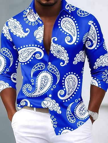 Homme Paisley Imprimé Floral Ethnique Chemise Chemise en satin Chemise habillée manche longue Vintage Rétro Vacances Tenue Quotidienne Été Printemps Automne Col Rabattu Impression 3D Chemises