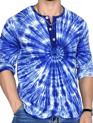  Herren Batik Retro Vintage Henley Hemd T-Shirt Langarmshirt Langarm Mode Streetwear Basic Lässig Urlaub Sport Frühling & Herbst Blau Meerblau Purpur Braun Rot + schwarz Henley Henley T-Shirt