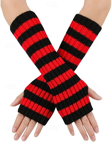  Kerstgestreepte vingerloze handschoenen voor dames - zacht gebreid, rood-witte strepen, perfect voor feestdagen en winterfestiviteiten