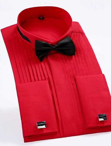  Homme Chemise Chemise habillée Chemise sans repassage Chemise Boutonnée Uni Formel Mariage Noir Blanche Rouge manche longue Col Rabattu Été Printemps Vêtement Tenue Mince