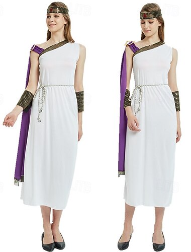  Ancient Greek Roman Dress Fancy Costume Chiton Goddess Fancy Dress Women's Fantasy Halloween Carnival Performance Adults Dress Belt Headband