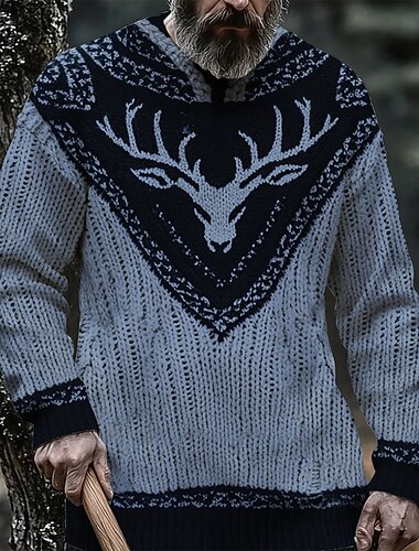 Férfi Vadvilág Viking Pulóver pulóver Kötöttáru Kerek nyakkivágás Alkalmi Vakáció Napi 3D nyomtatás Kötni Melegen tartani Hosszú ujj Tavasz Ősz Tél Fehér Medence Lóhere