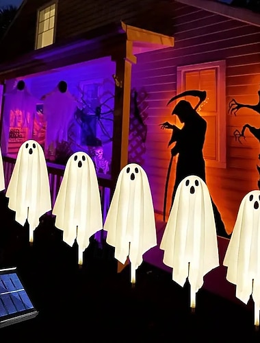  Décorations d'Halloween en plein air, décoration fantôme solaire, lumières solaires d'Halloween étanches pour cour, jardin, allée, maison hantée