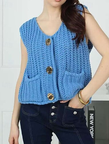 Damen Pullover Pullunder Strickjacke Streetwear Lässig Einfarbig V Ausschnitt Knöpfe Gestrickt Ärmellos Normale Oberteile Stricken Täglich Ferien Ausgehen Gelb Rosa Herbst Winter   Damen Pullover Pullunder Strickjacke Streetwear Lässig Einfarbig V Ausschnitt Knöpfe Gestrickt Ärmellos Normale Oberteile Stricken Täglich Ferien Ausgehen Gelb Rosa Herbst Winter