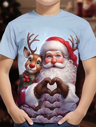  Χριστούγεννα Αγορίστικα 3D Γραφική Άγιος Βασίλης Καθε Κοντομάνικη μπλούζα Κοντομάνικο Κοντομάνικο Καλοκαίρι Άνοιξη Μοντέρνα Βασικό Παιδιά 4-12 χρόνια Στρογγυλή Ψηλή Λαιμόκοψη ΕΞΩΤΕΡΙΚΟΥ ΧΩΡΟΥ Causal