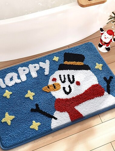  Juleferie Områdetepp Stue og Soverom Bad og Soverom Absorberende Gulvmatte Tykk Myk Non-Slip Maskinvaskbart Teppe