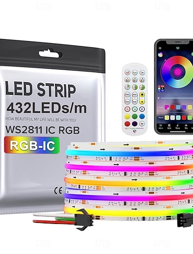 RGB Smart IC COB LED-stripverlichting, adresseerbaar, 5 meter, 12 V, kleur, vloeiende stripverlichting, veelkleurige flexibele tapeverlichting met app-bediening/muziekmodus voor tv, slaapkamer, feest,   RGB Smart IC COB LED-stripverlichting, adresseerbaar, 5 meter, 12 V, kleur, vloeiende stripverlichting, veelkleurige flexibele tapeverlichting met app-bediening/muziekmodus voor tv, slaapkamer, feest,