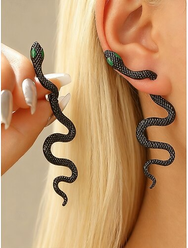 Halloween-oorbellen van legeringslang voor dames - gothic punk slanghanger met groene ogen voor kostuumfeesten, cosplay en nachtleven