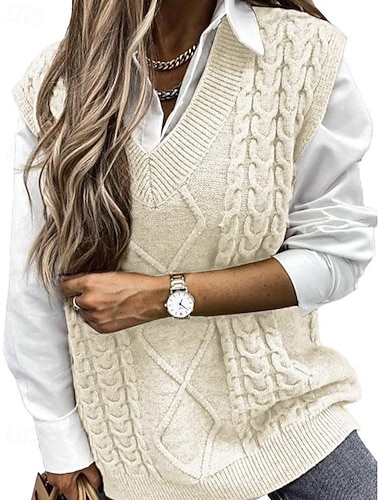 Damen Pullover Pullunder Streetwear Lässig Einfarbig Zopfmuster V Ausschnitt Gestrickt Ärmellos Normale Oberteile Stricken Täglich Ferien Wochenende Weinrot Schwarz Frühling Herbst   Damen Pullover Pullunder Streetwear Lässig Einfarbig Zopfmuster V Ausschnitt Gestrickt Ärmellos Normale Oberteile Stricken Täglich Ferien Wochenende Weinrot Schwarz Frühling Herbst