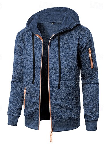  Per uomo Felpa con cappuccio Felpa con cappuccio a zip intera Felpa con cappuccio tattica Blu denim Nero Blu marino Grigio scuro Con Cappuccio Semplice Cerniera Sport & Outdoor Casuale Quotidiano