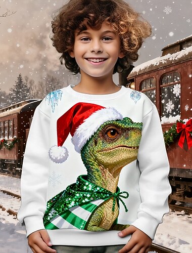  Karácsony Fiú 3D Dinoszaurus Pulóver Hosszú ujj Tavasz Ősz Divat Alap Gyerekek 4-12 év Terített nyak Szabadtéri Hétköznapi Napi Normál