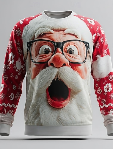  Christmas Men's Santa Claus 3D Print Sweatshirt Cool Party Crew Neck Vacation Party Gift Red 4 Red 3 Crewneck 3D All Seasons Designer