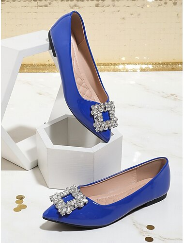  Blauwe pumps van lakleer met spitse neus en gesp met strass steentjes voor dames - elegante schoenen voor cocktailparty's en formele gelegenheden