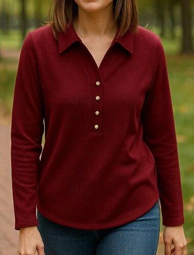  Mulheres Camisa de veludo Tops casuais Botões Manga Longa Blusas Roupa Esportiva Decote V Cor Sólida Quente Academia Exterior Corrida Roupa de esporte Roupas Esportivas Preto Branco Vermelho