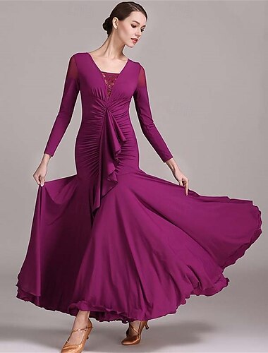  Dámský dlouhý rukáv, moderní taneční šaty, cvičné šaty, společenský tanec