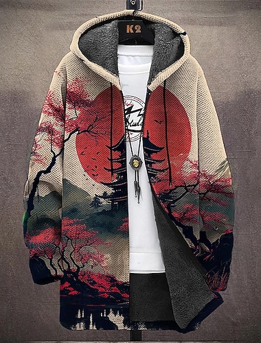  Miesten Maisemat Talvitakki Fleecetakki Takki Pidä lämpimänä Mukava Vapaa-aika Kausaliteetti Arki-asut Vetoketju Tasku 3D-tulostus Syksy Talvi Hupullinen Pitkähihainen Rubiini