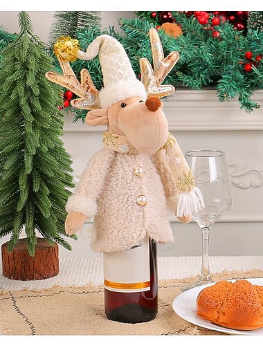  jul nissedukke vinflaskedeksel søt rødvinflaske dekorativ sekk feriebord fest festlig hjemdekorasjon julegave tilbehør pose