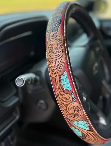  ウエスタンステアリングホイールカバーレザーレトロカウボーイカー &トラックアクセサリー、SUV、ピックアップ用のユニバーサル15インチ滑り止めホイールカバー、快適なグリップ、取り付け簡単
