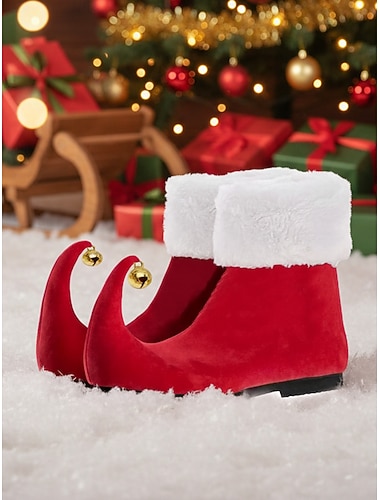 Dámské červené vánoční elfí boty se zahnutou špičkou a rolničkami – sváteční kostýmní boty na večírky a cosplay   Dámské červené vánoční elfí boty se zahnutou špičkou a rolničkami – sváteční kostýmní boty na večírky a cosplay