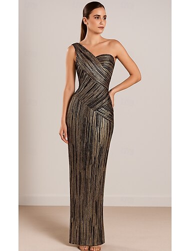  Tubino / Colonna Abito da Sera Elegante Abito formale Formale Matrimonio Lunghezza al pavimento Senza Maniche Monospalla Con Paillettes con Glitter 2025