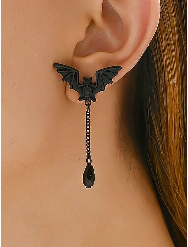  Halloween vleermuis oorbellen voor dames – gotische zwarte hanger met ketting en kristal voor feesten, cosplay en avondjes uit