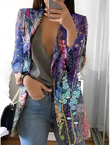  Mujer chaqueta Cómodo Transpirable Bolsillo Frente Abierto Casual Floral Oficina Calle Casual Ropa Cotidiana Botonadura Simple Largo Cuello Vuelto Ajuste regular Manga Larga Ropa de calle Rosa Claro