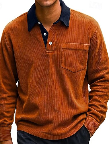  Homme Chemise en velours côtelé Chemise de golf Travail Occasionnel Revers manche longue Basique Moderne Bloc de Couleur Boutons Printemps Automne Coupe régulière Noir Blanche Rouge bleu marine Bleu