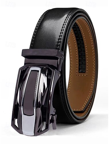  Herrbälte i äkta läder med bilspänne – lyxigt automatiskt spärrbälte för klänning, affärs-, vardags- och formellt bruk