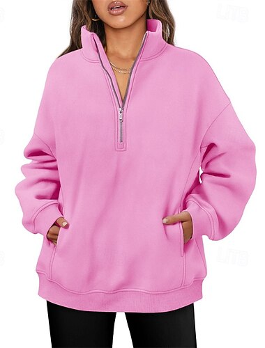  Női Pullover Pulóverek Cipzáras pulóverek Sima Sportok Divat Alkalmi Hosszú ujj Magasnyakú Normál felsők Utca Hétköznapi Alkalmi Félcipzár Negyedcipzár Cipzár Arcpír rózsaszín Ősz Tél