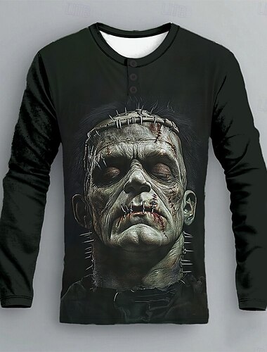  Ανδρικά Halloween Ανθρώπινο πρόσωπο Πουκάμισο Henley Μακρυμάνικο Μοντέρνα χαριτωμένο στυλ Καθημερινά Causal Αργίες Εξόδου Φθινόπωρο Άνοιξη & Χειμώνας 1# 2# 3 Κιλά Χένλι Μπλουζάκι Henley