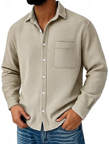 Herren Waffelhemd Freizeithemd Knopfhemd Waffelstrickhemd Schwarz Weiß Wein Marineblau Blau Langarm Einfach Umlegekragen Lässig Täglich Tasche Bekleidung Strickware Mode Streetwear Modern   Herren Waffelhemd Freizeithemd Knopfhemd Waffelstrickhemd Schwarz Weiß Wein Marineblau Blau Langarm Einfach Umlegekragen Lässig Täglich Tasche Bekleidung Strickware Mode Streetwear Modern