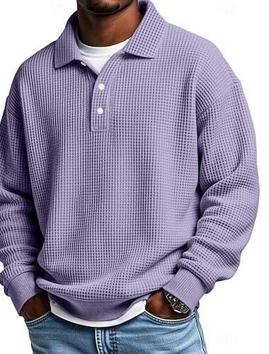 Pánské Waffle Polo košile Polokošile Formální Obchod Žebrovaný polo límec Dlouhý rukáv Módní Pevná barva Knoflíky Jednoduchý Podzim Jaro & podzim Volný Černá Světle zelená Zelená Světle modrá Fialov   Pánské Waffle Polo košile Polokošile Formální Obchod Žebrovaný polo límec Dlouhý rukáv Módní Pevná barva Knoflíky Jednoduchý Podzim Jaro & podzim Volný Černá Světle zelená Zelená Světle modrá Fialov