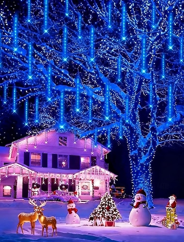 fallande regnbelysning meteorregnbelysning julbelysning 30cm 8 rör 144 leds fallande regn droppe istapp stränglampor för julgranar halloween dekoration semester bröllop   fallande regnbelysning meteorregnbelysning julbelysning 30cm 8 rör 144 leds fallande regn droppe istapp stränglampor för julgranar halloween dekoration semester bröllop