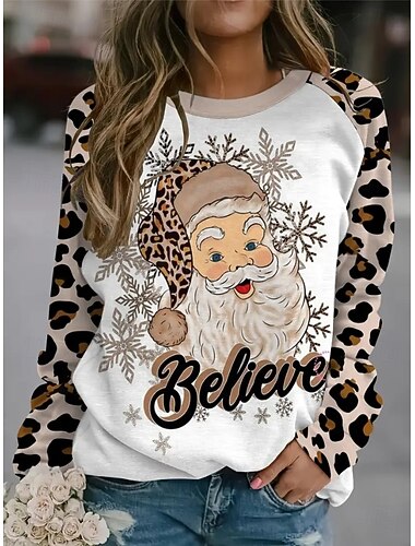  نسائي Pullover الرسم رجل ثلج شجرة الكريسماس كاجوال كم طويل رقبة عالية مدورة قمصان عادية فضفاض مناسب للعطلات وردي بلاشيهغ بني الربيع الخريف الشتاء