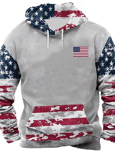  Homme Drapeau Américain Sweat à capuche Sweatshirt Occasionnel Col ras du cou Chasse Gris Gris 2 Cordon de serrage Graphique Automne Hiver Designer
