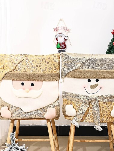  Nuevas fundas para sillas navideñas, fundas para sillas de Papá Noel con lentejuelas doradas, decoración para sillas de comedor de estilo europeo para fiestas navideñas.