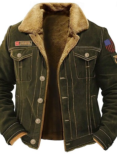  Herren Bestickt US Flagge Fleecejacke Cargo-Jacke Sherpa-Jacke Taktisch Thermowarm Vintage Outdoor Heim Mehrere Taschen Wintermäntel Herbst Winter Fleece-Umlegekragen Langarm Armeegrün Dunkelblau