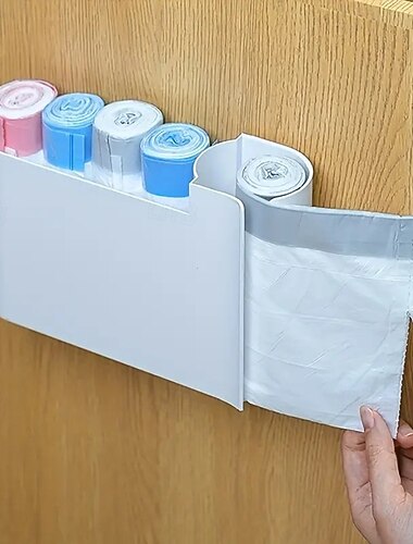  Organizador de bolsas de basura de pared con ventana transparente: caja de almacenamiento de plástico ABS con dos compartimentos para armario de cocina, soporte que ahorra espacio para el hogar. &