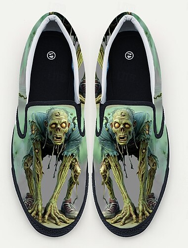  scarpe da ginnastica slip-on da uomo con stampa zombie, scarpe casual con grafica horror per feste di Halloween, eventi cosplay e stile streetwear