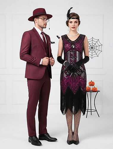  Retro Řvoucí 20s 20. léta 20. století Polední Bubenové šaty Fancy kostým Halloween skupinové kostýmy pro páry Velký Gatsby Flitry Třásně Maškarní kostým Pánské Dámské předvečer Všech svatých Karneval