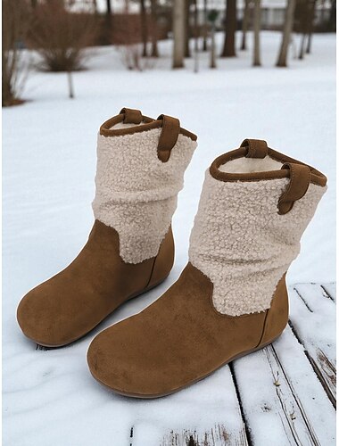  Donkerbruine sneeuwlaarzen voor dames – winter enkellaarsjes met imitatiesuède sherpa voering voor casual gebruik en buitenactiviteiten