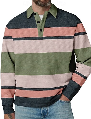  Férfi Vízszintes csíkok Rugby Polo Hosszú ujj Pólóingek Galléros ingek Sportruházat Alkalmi Iskola Szabadtéri Sportruházat 3D nyomtatás Tavasz Ősz Tél Sárga Rubin Szürke