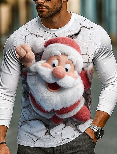  חג המולד בגדי ריקוד גברים סנטה קלאוס מצחיק חולצה קצרה שרוול ארוך חולצה קצרה הדפסת תלת מימד צווארון עגול קצר חולצה אופנתי בסיסי 3D רחוב קזו'אל יומי לבן אודם קיץ אביב ביגוד S M L XL XXL XXXL