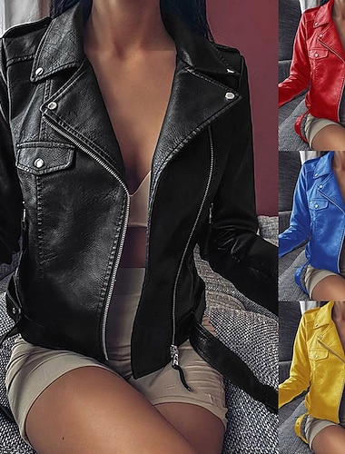  Γυναικεία Jeci Piele Μπουφάν Biker Διατηρείτε Ζεστό Άνετο Φερμουάρ Κουμπιά Καθημερινό Συμπαγές Χρώμα Διακοπές Δρόμος Causal Καθημερινά Ρούχα Κανονικό Απορρίπτω Κανονικό Μακρυμάνικο Εξωτερικά ενδύματα