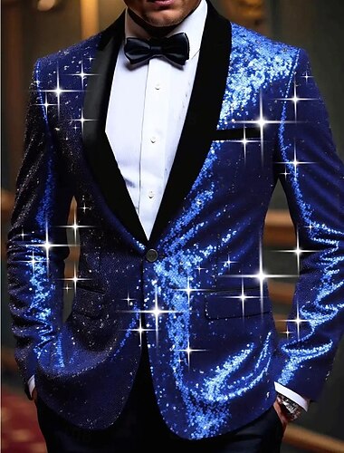  男性用 ブレザージャケット ショールカラー パーティー ソリッド Blazer ダークブルー スリムフィット シングルブレスト 一つボタン