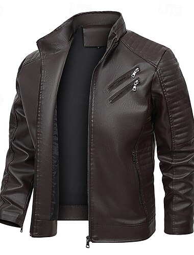  Per uomo Giacca in Ecopelle Giacca da Biker Giacca da Moto Vacanza Quotidiano Antivento Caldo Tasca Autunno Inverno Semplice Moda Classico Collo alla coreana Regolare Nero Marrone Giacca