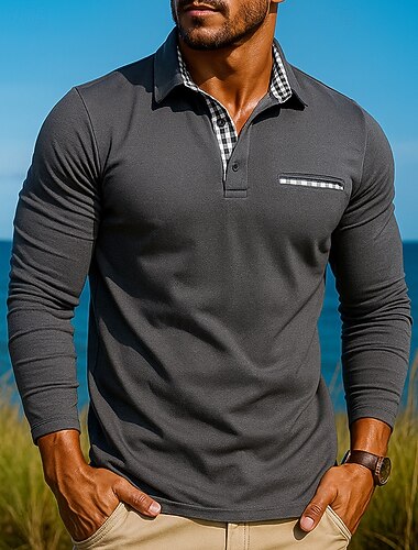  Hombre Camisas de polo Manga Larga Cuello Vuelto Camiseta Al aire libre Transpirable Poliéster Negro Verde Ejército Rojo Tenis Golf Corriendo