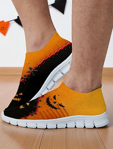  scarpe da ginnastica da uomo con faccia di zucca di Halloween: scarpe da corsa slip-on leggere e traspiranti, adatte per feste e abbigliamento casual